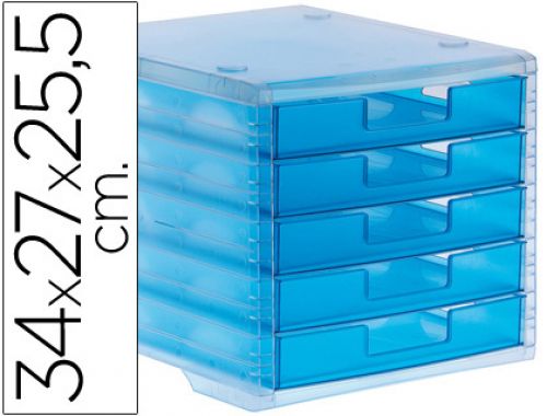 Bloco classificador de secretaria liderpapel empilhaveis 5 gavetas azul mar translucido 340x270x255 mm , Q-connect , 49301 , 5705831149212